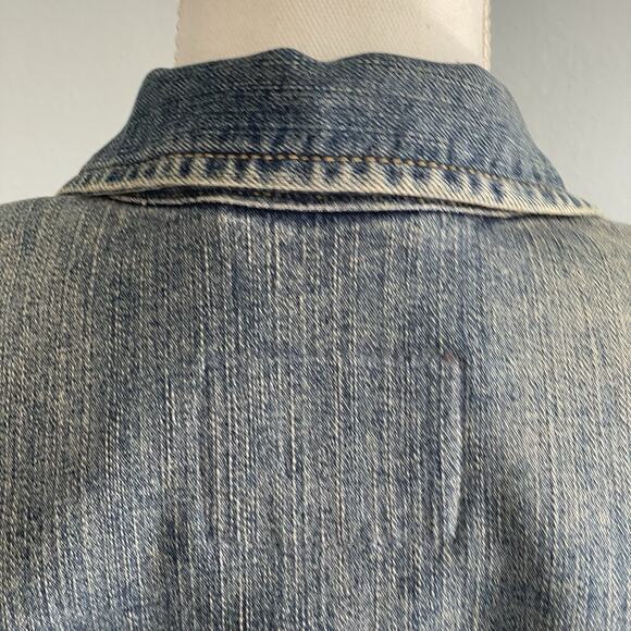 Abercrombie Fitch Trucker Jacket Mediym Blue Denim Jean Distressed Y2K Grunge M - Picture 10 of 15